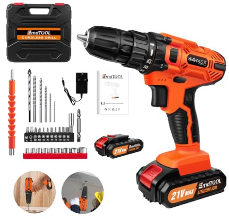 21V Cordless Drill Driver Kit with 1 Battery, 25+1 Torque & 29 Accessories - 2-Speed Electric Screwdriver, LED Light, Combi Power Tool for Home DIY, Garden, Woodworking (Orange)