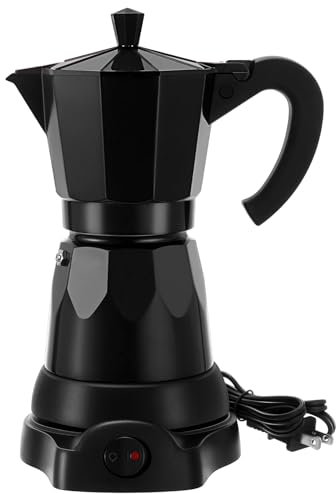 Lemosae Caffettiera elettrica da 6 tazze, moka italiana, 300 ml, in alluminio, portatile, con base staccabile, regalo per casa e viaggi (nero)