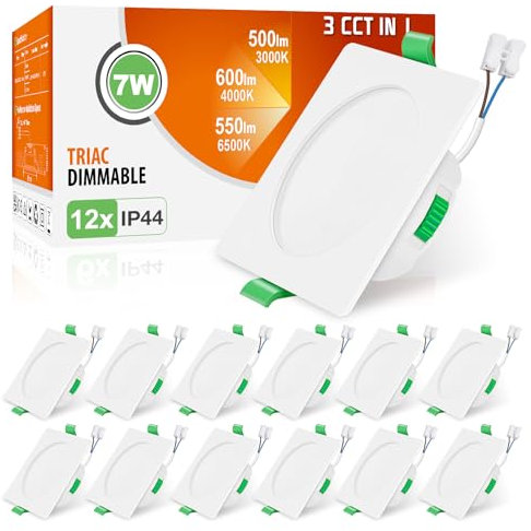 ALUSSO LED Einbaustrahler Eckig Dimmbar LED Spots 230V Deckenspots 68mm Ultra Flach 7W IP44 Warmweiß Neutralweiß Kaltweiß Einbauleuchten für Badezimmer Wohnzimmer, Weiss, 12er Set