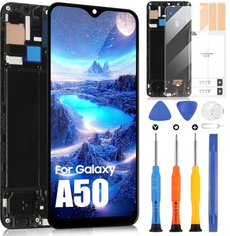 OLED Pantalla para Samsung Galaxy A50 A505 SM-A505FN/DS A505F/DS LCD Display Touch Digitizer Cristal Montaje con Herramientas (Negro con Marco, No para A505U / SM-A505U)