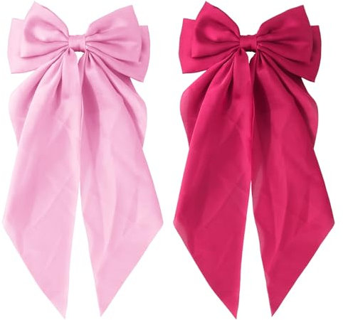 Lot de 2 Pinces à Cheveux à Nœud, Grande épingle à Cheveux Bow Pince à Cheveux Française à Arc Long Pinces à Cheveux En Satin Bow Avec Noeud Rose, Accessoires De Cheveux élégants Pour Femmes
