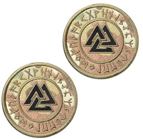 2 Stück Wikinger-Odin-Rune Flagge Patch Stickerei Abnehmbare Aufnäher mit Stickereiverschluss Taktisch Militär Applikation für Kleidung Taschen Weste Jacke Rucksäcke