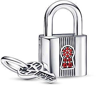 BEEUVIP Padlock and Key Dangle Bead Charm 925 Sterling Silver Bead for Charm Bracelets and Necklaces, Jewellery Gifts Women