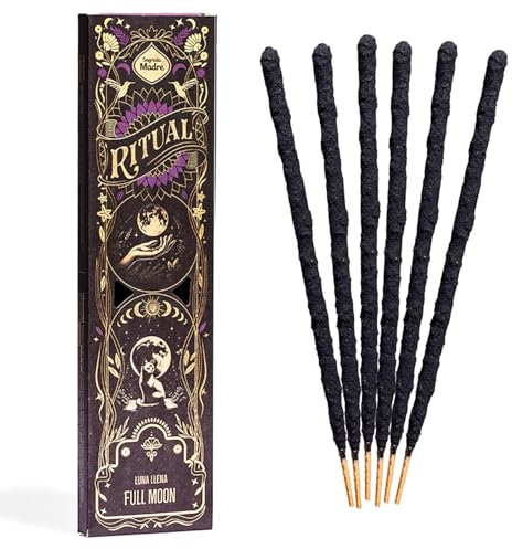 Ritual - Varitas de incienso de luna llena, expresa tus intenciones y deseos, 6 varillas, 9 pulgadas cada uno, incienso natural con aceite concentrado aromático, carbón, aglutinante natural y sal, 1