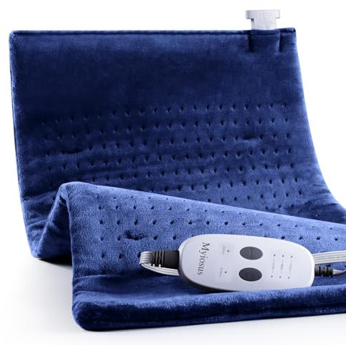 Massaging Weighted Heating Pad for Back Pain Relief,Heating Pads for Neck, Shoulder,Cramp,Portable Heated Pad with 3 Heat Settings & 6 Massage,18 Relaxing Combinations,Auto Off,12*24,Dark Blue