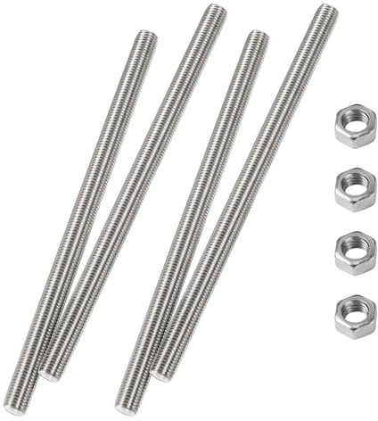 HiPicco M6 x 150mm Fully Threaded Rod & Studs, 304 Stainless Steel Right Hand Threads Rods, M6-1 Thread Pitch for Anchor Bolts, Clamps, Hangers and U-Bolts 4pcs 【with Nuts】
