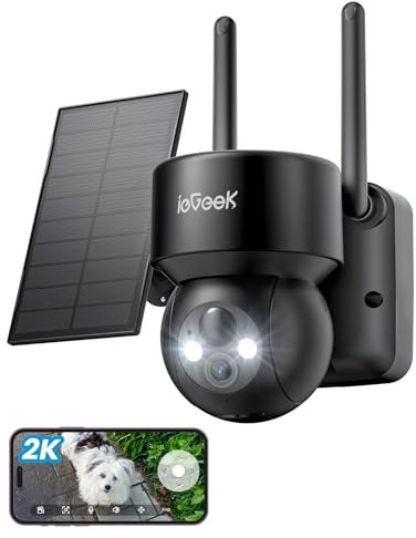 ieGeek 360° 2K Camera Surveillance WiFi Extérieure sans Fil, Camera Exterieur Solaire, Vision Nocturne Couleur, PIR Détection Humaine, Audio Bidirectionnel, Sirène d'alarme, AI Analysis System/Cloud