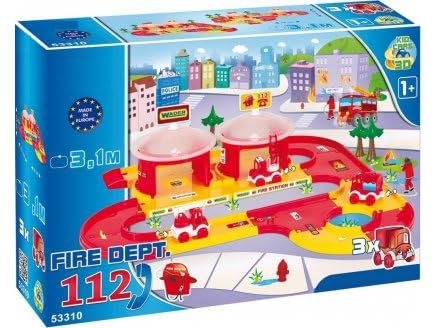 Ma Premiere caserne des Pompiers + Piste + Parking + 3 camions - véhicules Voiture - Garage - Jeu 1er Age des 1 an - Jouet Enfant avec Carte Tigre