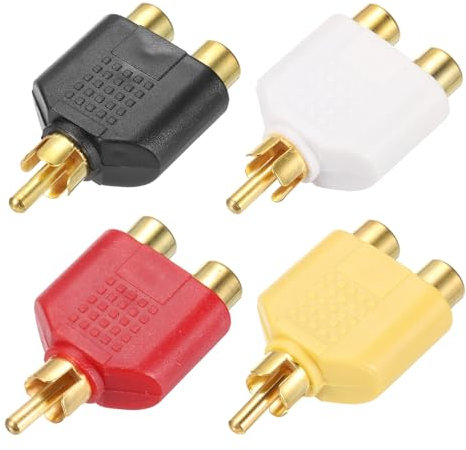 sourcing map RCA to Speaker Wire Connector, RCA Male to 2 RCA Female Stereo Audio Connector Adapter Video Cable Splitter RCA Converter 4 Colors 4pcs