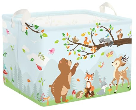 HUUMONSS Wald Tiere Baum Kinder Wäschekorb Faltbar für Jungen Mädchen Groß Kleidung Spielzeug Aufbewahrungskorb für Kinderzimmer Bad, Igel, 36L