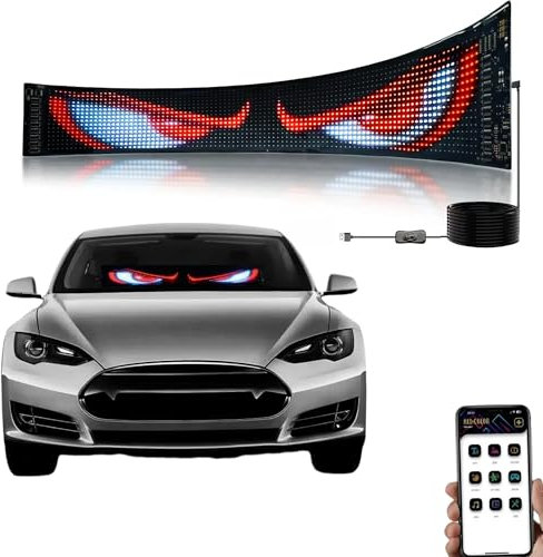 Goodream Devil Eyes Light for Windshield, 23.2in*4.7in Dynamic car Screen DIY Programmable Flexible LED Display for Cars SUV Neon Sign Cool Accessories
