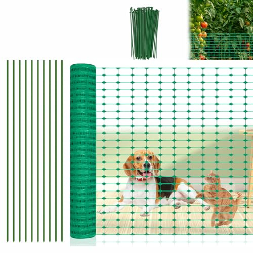 Aufun Begrenzungszaun mobiler Zaun 1m Hoch, 80m Lang, Gartennetz, Grün | inkl. Pfähle und Bindebänder, Hundezaun Hühnerzaun Weidezaun Gartenzaun Steckzaun extrem stabil ideal für Haus, Hof