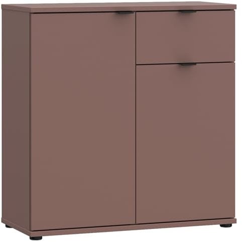 Casa Vital Kommode Ganymede 222, 80x34x82 cm, Wohn- & Schlafzimmermöbel, Stauraumschrank, 1 Innenschrank mit Einlegeboden, 1 Schublade, Flügeltüren, Schwarze Kunststofffüße (Terrakotta Rot)