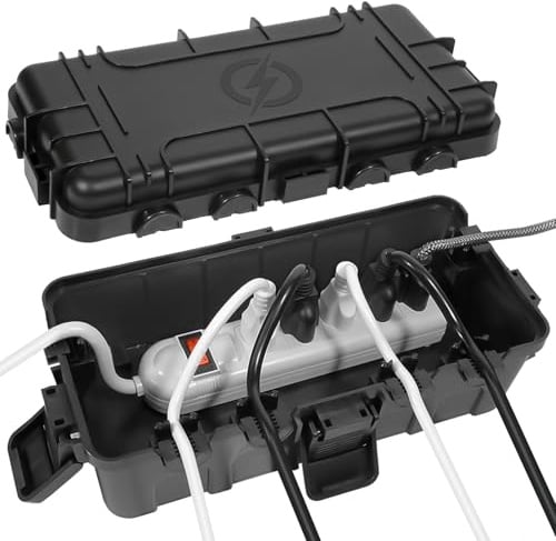 OUTDSPLY Mittelgroße wasserdichte Kabelbox für den Außenbereich, IP54 wasserdicht, Wetterfeste, Ideal zum Schutz von Verlängerungskabeln, Steckdosenleisten Winkelsteckern(29.5x14.5x10.5cm) - Schwarz