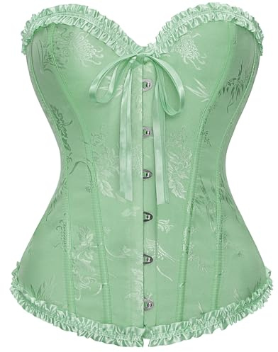 JASGOOD Women's Bustier Corset Lace Up Boned Overbust Bustier Lingerie Top Green XS