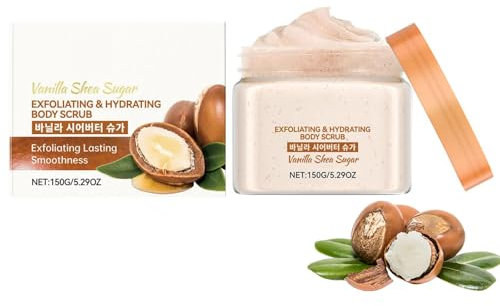 Vanilla Body Scrub,Vanille Shea Zucker Körperpeeling,Peeling & Feuchtigkeitsspendendes Körperpeeling,Sanftes Peeling,Reinigend Und Aufhellend,Nährt Tiefenwirksam Für Glatte,Strahlende Haut