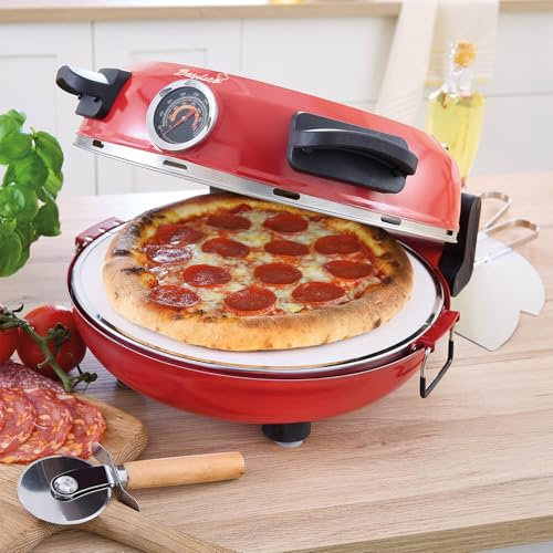 Coopers of Stortford - Stone-Baked Pizza Oven - Dual Heating with Ceramic Stone Plate - 5 Heat Settings up to 400°C - Viewing Window - Includes Pizza Paddles and Cutter