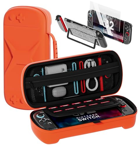 QUAGGY Designed for Switch 2 Console (2025), Travel Case with 10 Game Cartridges Slots, Clear Protective Cover for Nintendo Switch 2 JoyCon Controller Accessories Bundle [Bult-in 2 Screen Protector]