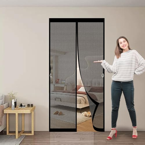 Zanzariera Porta Finestra 176 x 206 cm Zanzariere Porte Chiusura Automatica, Facile da Installare Zanzariera con Magneti per Porte per da Balcone, Cantine, Terrazze, Nero