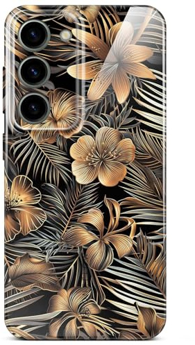 ONEFLOW Flower Cover für Samsung Galaxy S23 Hülle in Floral Optik, Blumen Designer Case Handy Schutzhülle mit Kameraschutz, Hardcase dünne Handyhülle Blumenmuster, Gold Schwarz