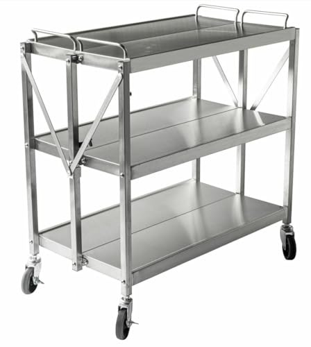METRO PROFESSIONAL Regalwagen GFST1003, Edelstahl, 50.1x88.5x96 cm, 3 Etagen, 180 kg, Klappbar, mit Bremsen, 180 kg Tragkraft, Silber