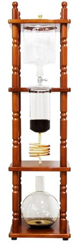 Brew Tower Drip Coffee Maker, Ice Drip Cold Brew Coffee Maker Tower With Wood Frame 25 Cups