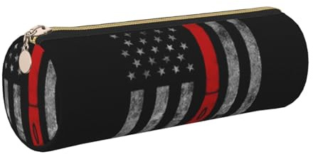 Cykazhst Firefighter Axe Red Line Flag Leather Pencil Case Pencil Pouch Cute Zippered Pen Case for Work & Office Gold