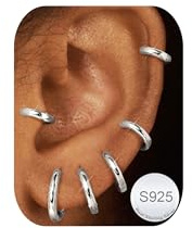 FANCH Creolen Silber 925 für Damen Herren 14K Vergoldet Cubic Zirkonia Hypoallergene Huggie Kleine Creolen Ohrringe Knorpel Daith Helix Schläfer Ohrringe Set für Mehrere Piercings 6/7/8/9/10/12mm