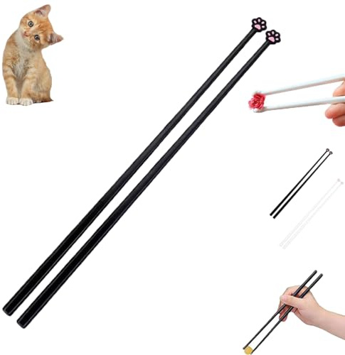 Black Cat Paw Chopsticks, Funny Cute Chopsticks with Reusable Non-Slip Pink Paws Prints, Paw Prints Reusable Non Slip Cute Lightweight Chopsticks, Unique Fun Gift for Cats Lovers (Black)