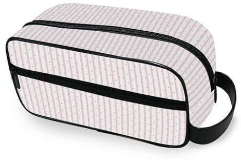 tplaotee Pink Line Spots Portable Cosmetic Bag with hanging hook Waterproof Cosmetic Bag For Women Travel-Size Accessories