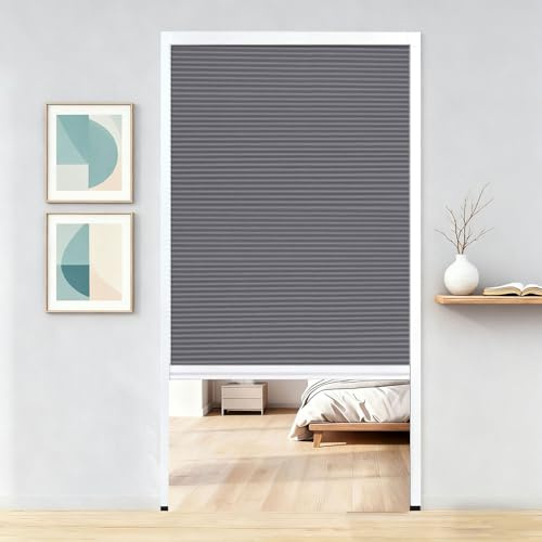 Custom Size Cellular Shades Full Privacy No-Drill Sliding Partition Door 24-80in Invisible Sliding Door for Living Room Kitchen Study Closet (Gray 78x80in)