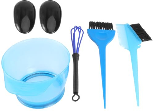 Haarfärbe Werkzeugset 5 Stück aus Kunststoff in Blau für Haare | Wiederverwendbar, Tragbar und Waschbar, für Zuhause und Selbstgemacht, Inklusive Pinsel, Schüssel und Ohrenschützer