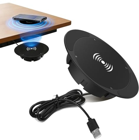 Invisible Under-Desk Wireless Charger, 0-30mm Under Desk Wireless Charger Pad, 10W Des-k-Mounted Wireles-s Chargers, for Glass & More, Cord-Free, Clutter-Free Des-k Solution (us version)
