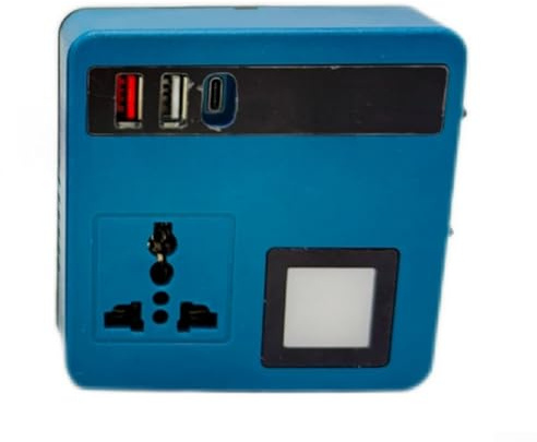 Onduleur portable 18-21 V avec écran LCD, sorties USB-A/USB-C/DC pour une utilisation en extérieur, compatible avec les batteries au lithium et les panneaux solaires