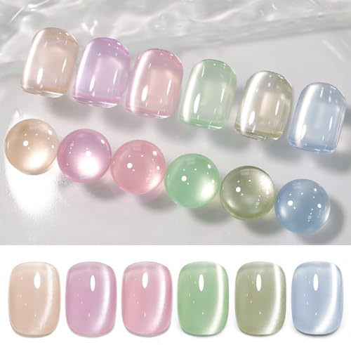 BORN PRETTY Cat Magnetic Eye Gel Nail Polish 6 Pastel Colors Iridescent Glitter Galaxy Series Gel Polish Set with Magnet Soak-Off, U V/LED Gel, Nail Art Salon DIY Home