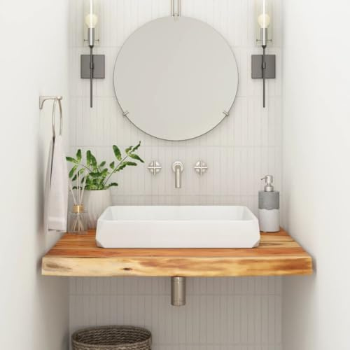 Vorpalize Tapa de lavabo cuadrada de 60 x 60 x 2,5 cm, madera maciza de acacia con borde natural, placa de madera robusta para baño y cocina, encimera versátil