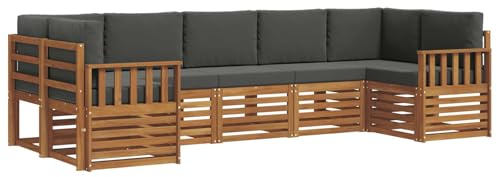 vidaXL Sofagarnituren 7 pcs Natur und Anthrazit Massivholz Akazie, Akazienholz Gartenmöbel-Set, modernes Sofa, Coole Lounge, modulare Sitze, Pooldeck-Style