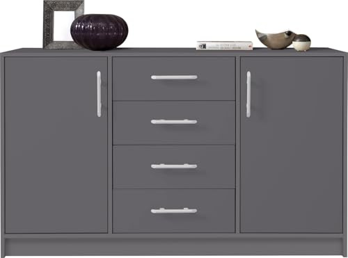 Masseno Kommode VANO 140 cm Sideboard mit 4 Schubladen und 2 Türen für Wohnzimmer Schlafzimmer Modern 140x40x84 cm Anthrazit/Anthrazit