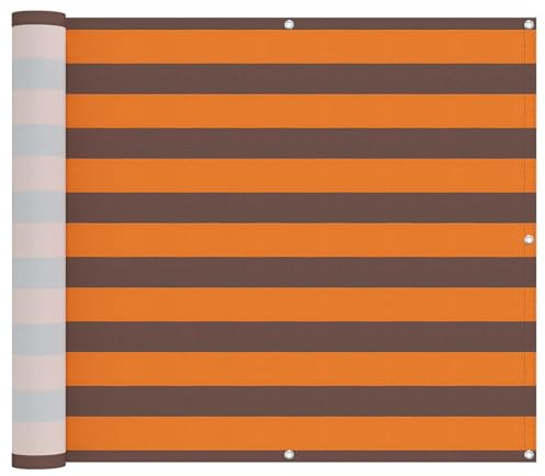vidaXL Balkonsichtschutz Orange und Braun 100 x 500 cm Oxford-Stoff, Balkonschattierungslösung, moderner gestreifter Schirm, UV-beständig, wasserfest, idealer Sonnenschutz für Außenbereiche