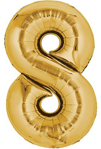 TOP TEN Folienballon 80cm Gold Zahlenballon, Luftballon, Geburtstag, Zahl für Helium und Luftfüllung geeignet (Zahl: 8)