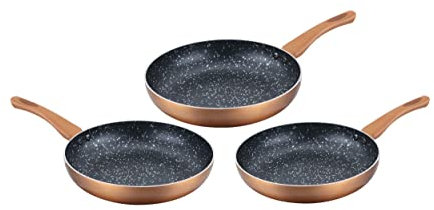 Cenocco Juego de 3 Sartenes de Piedra - Todos los Quemadores e Inducción - 20/24/28 cm CC 2001 COBRE
