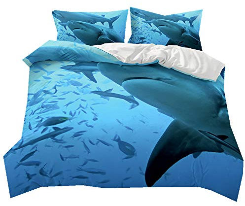 Stillshine Bettwäsche für Kinder 135x200 Junge Kindertagesgeschenk Cartoon Haifisch Multicolor Bettbezug Haben Reißverschluss Anti-Feuchtigkeit, Anti-Milbe, glatt und bequem