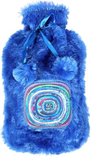 Biggdesign Wärmflasche mit Waschbarem Weichem Plüschbezug – 2L Bettflasche, Kuschelige Heißwasserflasche zur Schmerzlinderung bei Rücken-, Bauch- & Muskelschmerzen (Blau (Evil Eye))
