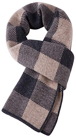 WANYING Edler Kaschmirschal für Herren mit 35% Kaschmir 65% Wolle Gemischte Schal Wolleschal Cashmere-Schals Strickschal Herrenschal Super Warm Weich - Kariert Anthrazit & Dunkelbeige