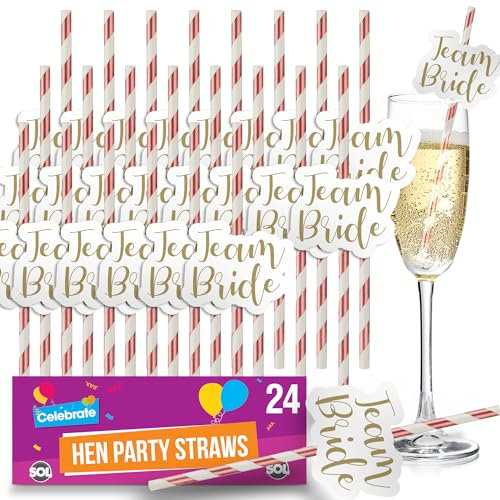 SOL 24pk Hen Party Straws, Rose Gold Team Bride and Bride-to-Be, Willy Drinking Accessories and Bag Fillers for Bridal Night Do, Celebrate Pre-Wedding Events and Sip in Style with Fun and Elegance