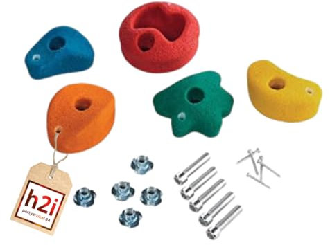 h2i Klettergriffe Kinder & Erwachsene | Klettersteine inkl. Befestigungsmaterial | Bunte Bouldergriffe für Spielturm & Kletterwand | Kletterwand Griffe für Indoor & Outdoor | 5 Stück (klein)