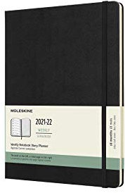 Moleskine - 18-Monats Wochenplaner/Terminplaner, Terminkalender 2021/2022, Wochennotizbuch mit Hardcover und elastischem Verschluss, Format X-Large 19 x 25 cm, Farbe Schwarz, 208 Seiten