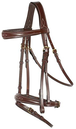 HORZE Pferde Trense Sion, englisches Reithalfter, Trensenzaum und Zügel, Braun, F