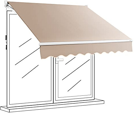 GOPLUS Store Banne Manuel 245x200CM, Auvent de Terrasse Rétractable et Angle Réglable, Store Banne Anti-Soleil pour Boutique Balcon Jardin (Beige)