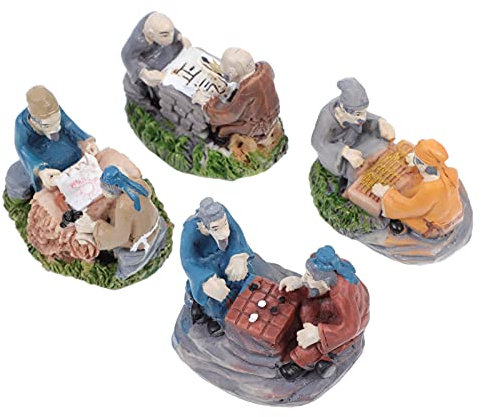 POPETPOP Lot de 4 figurines miniatures en résine pour jardin féérique chinois
